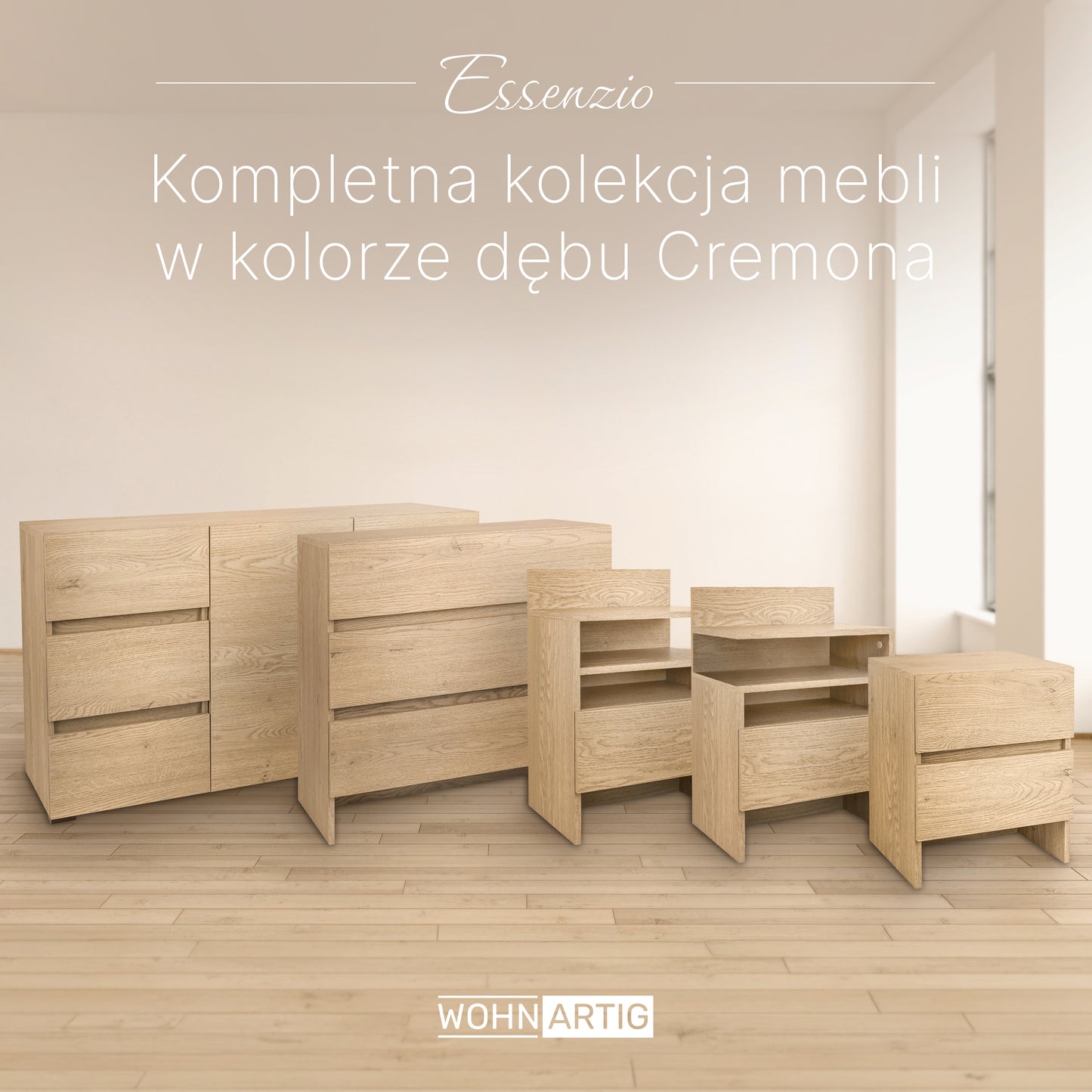 Essenzio Stolik Nocny dąb Cremona 40 x 33,4 x 49,5 cm - szafka nocna z 2 szufladami