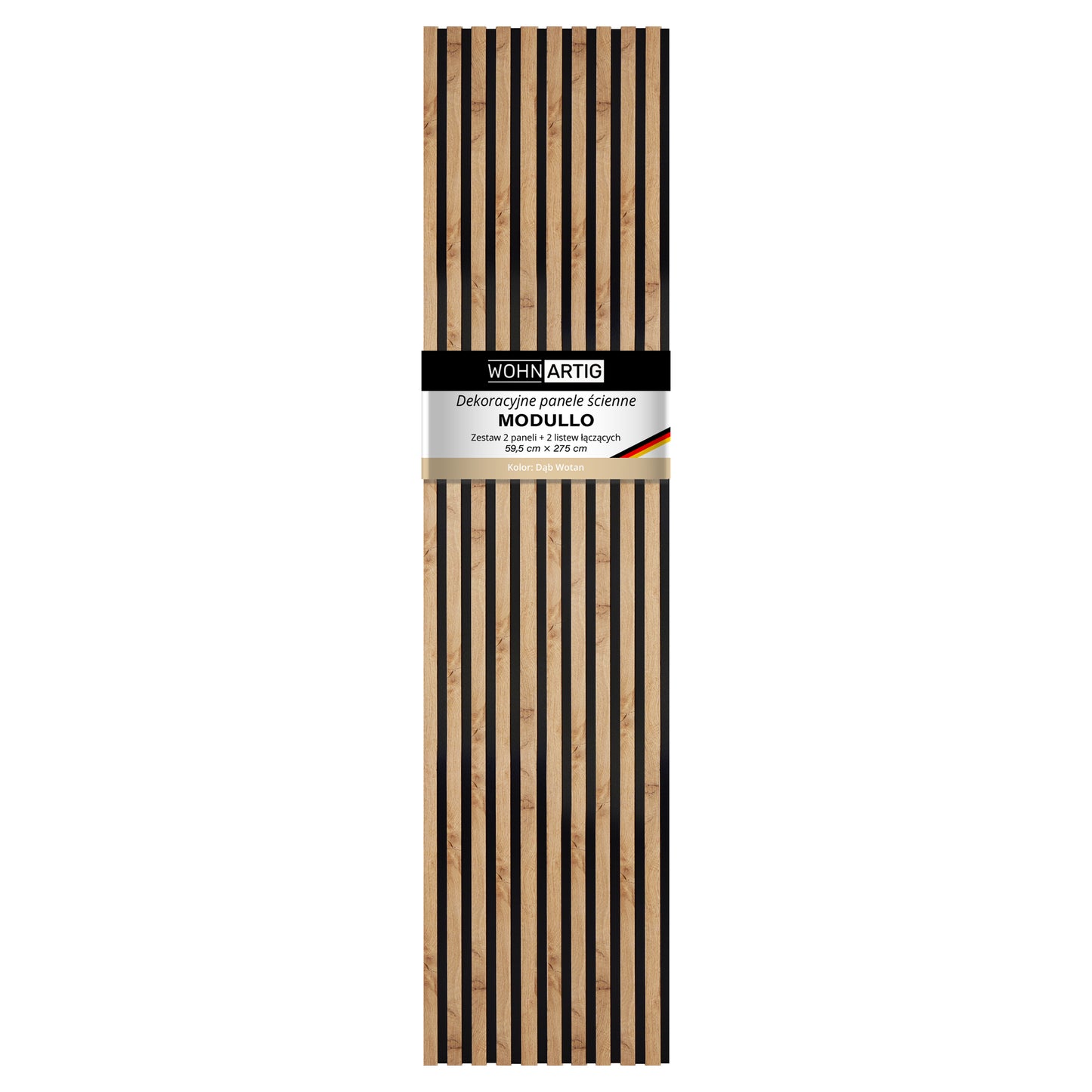 Dekoracyjne Lamele MODULLO na czarnej płycie zestaw 59,5 x 275 cm