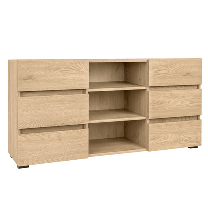 ESSENZIO Komoda w kolorze dębu Cremona 120 x 33,4 x 58,5 cm – nowoczesna szafka z szufladami i półkami