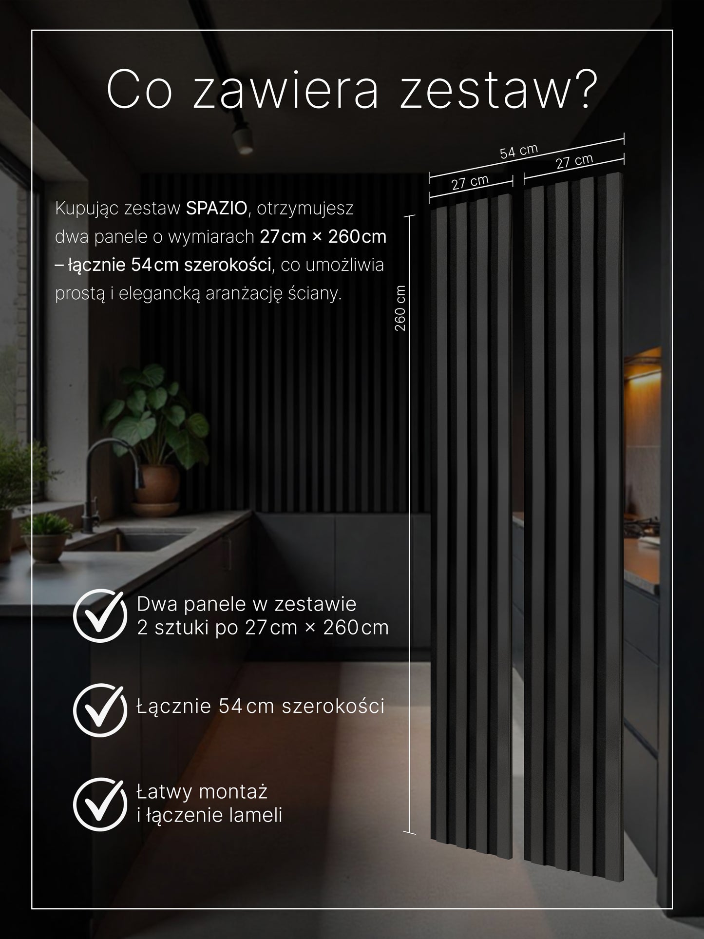 Dekoracyjny Panel Akustyczny SPAZIO 540 mm x 2600 mm (zestaw 2 szt. 270 x 2600 mm)