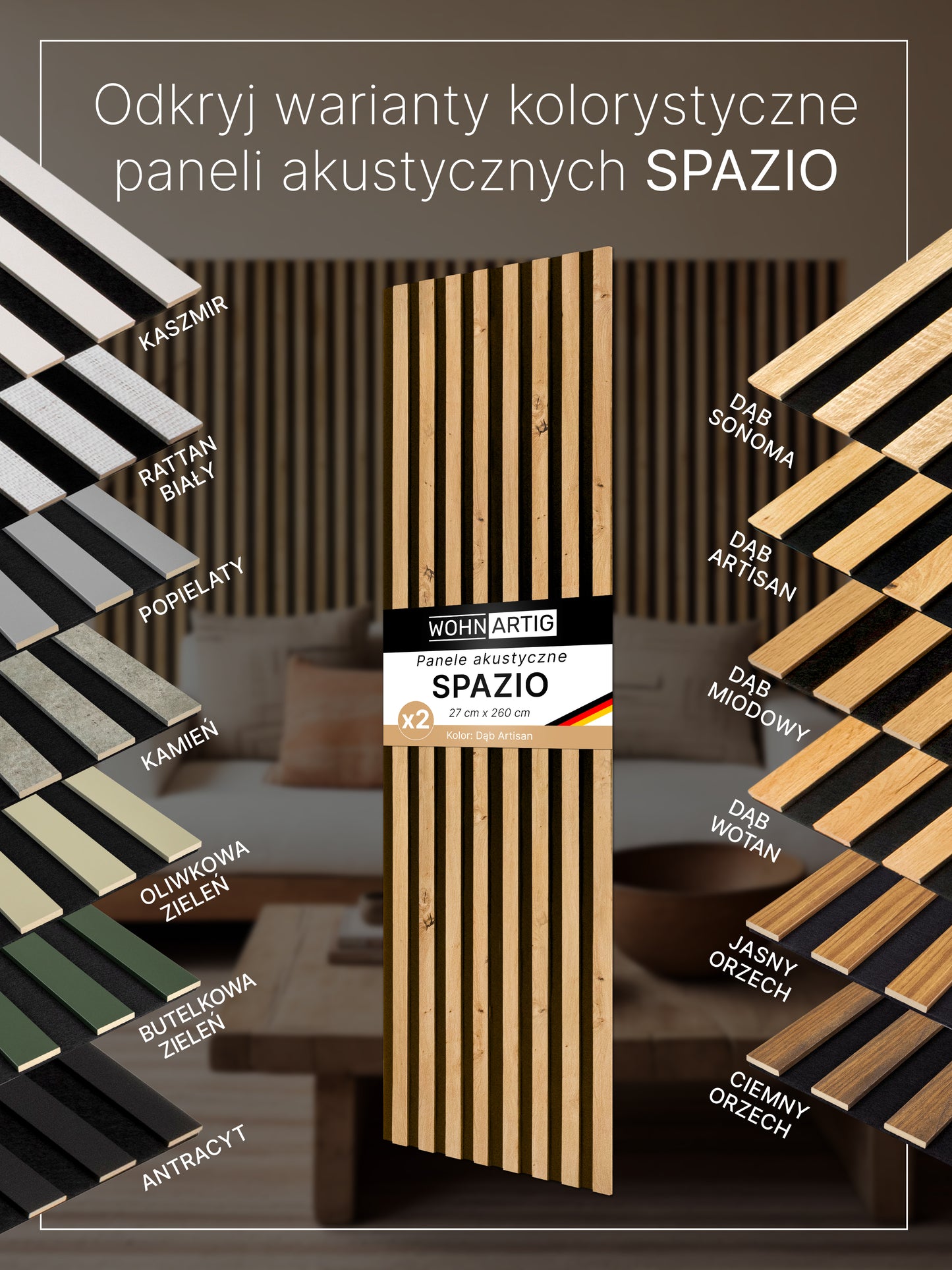 Dekoracyjny Panel Akustyczny SPAZIO 540 mm x 2600 mm (zestaw 2 szt. 270 x 2600 mm)