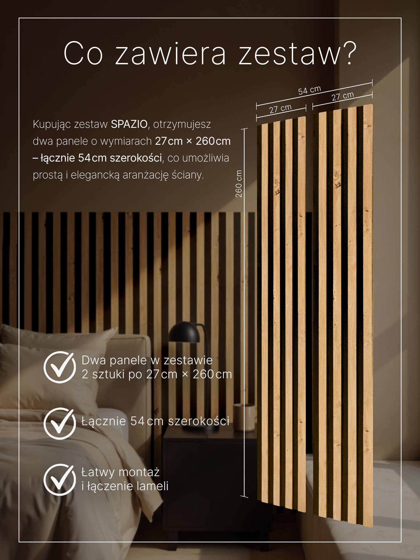 Dekoracyjny Panel Akustyczny SPAZIO 540 mm x 2600 mm (zestaw 2 szt. 270 x 2600 mm)