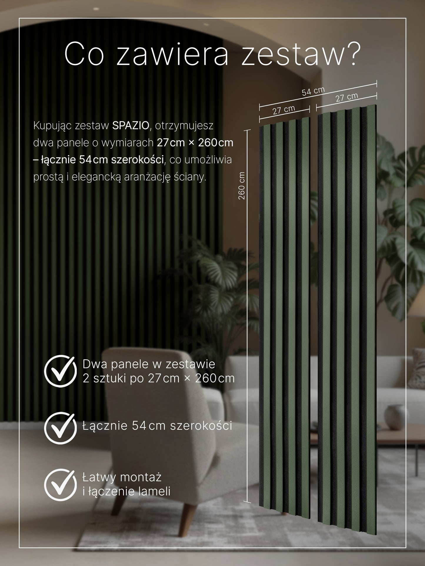 Dekoracyjny Panel Akustyczny SPAZIO 540 mm x 2600 mm (zestaw 2 szt. 270 x 2600 mm)