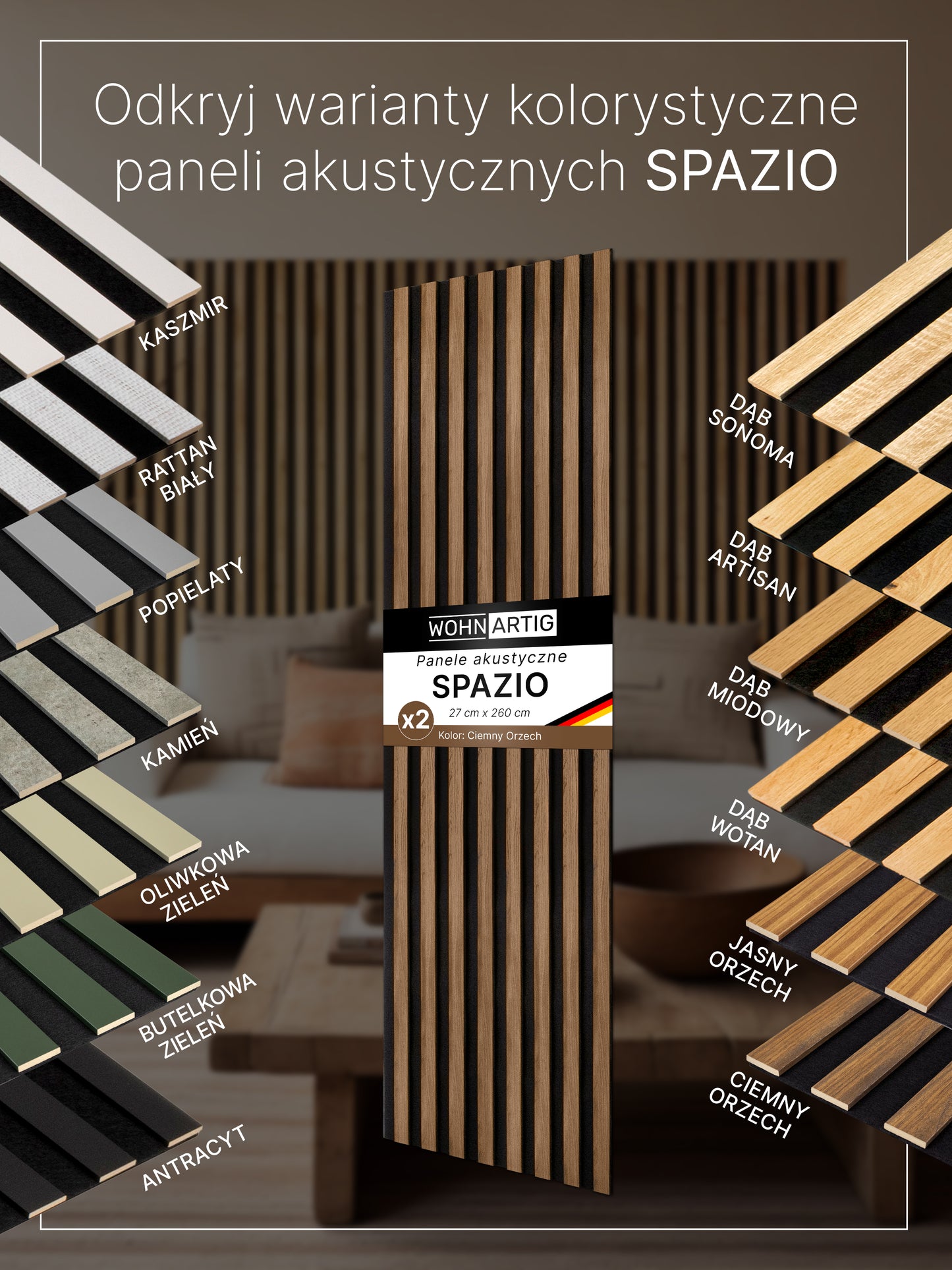 Dekoracyjny Panel Akustyczny SPAZIO 540 mm x 2600 mm (zestaw 2 szt. 270 x 2600 mm)