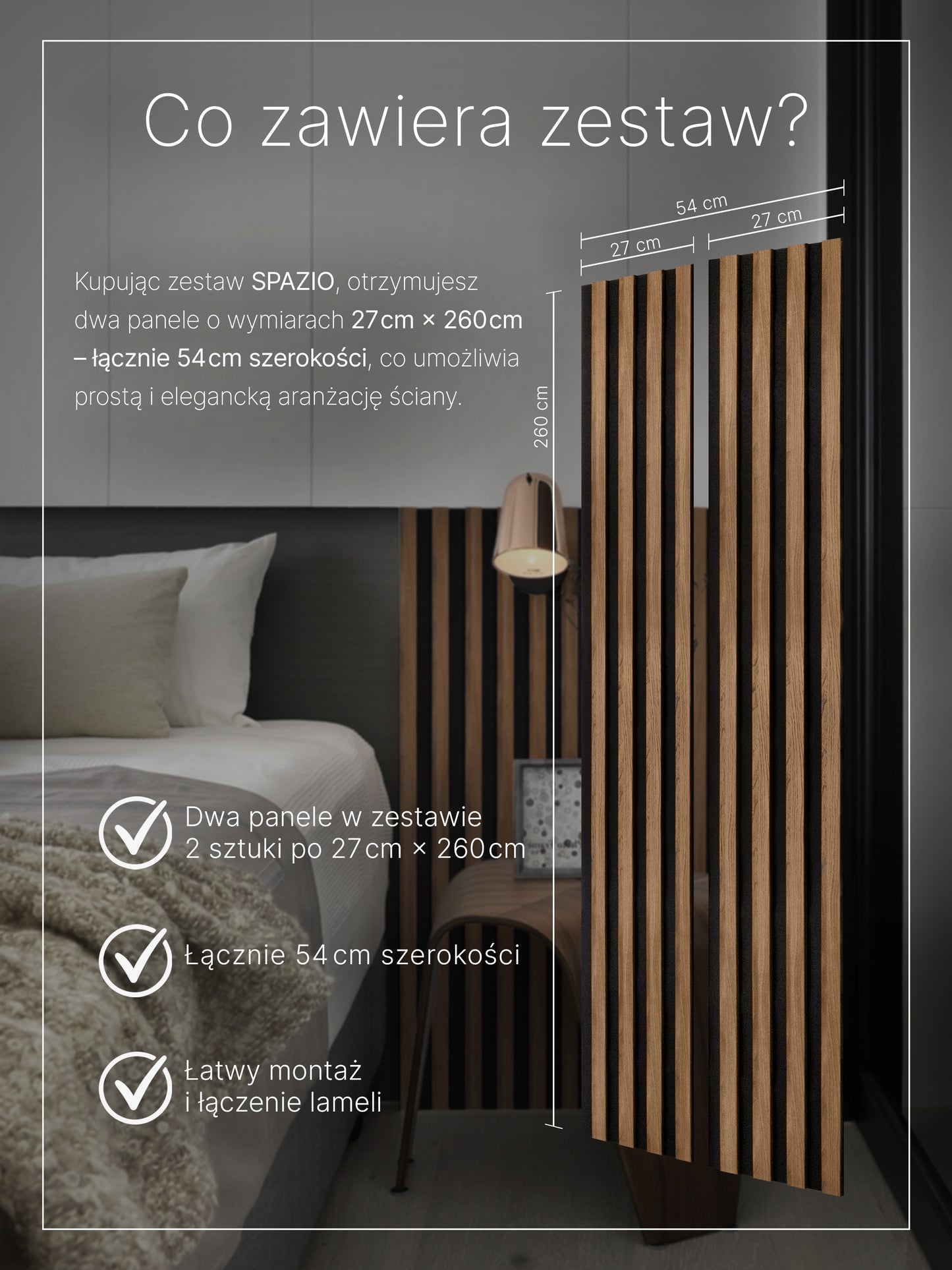 Dekoracyjny Panel Akustyczny SPAZIO 540 mm x 2600 mm (zestaw 2 szt. 270 x 2600 mm)