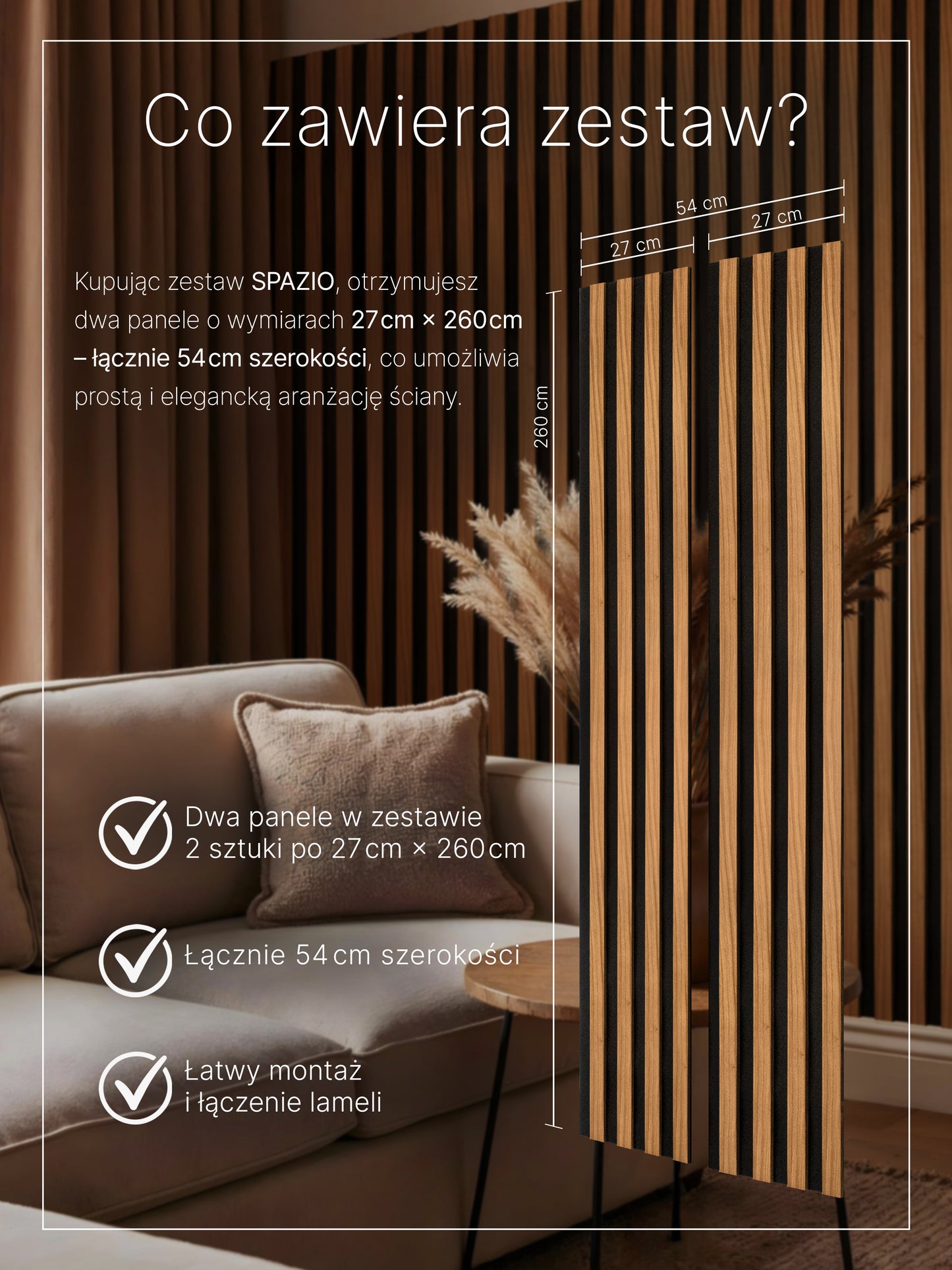 Dekoracyjny Panel Akustyczny SPAZIO 540 mm x 2600 mm (zestaw 2 szt. 270 x 2600 mm)