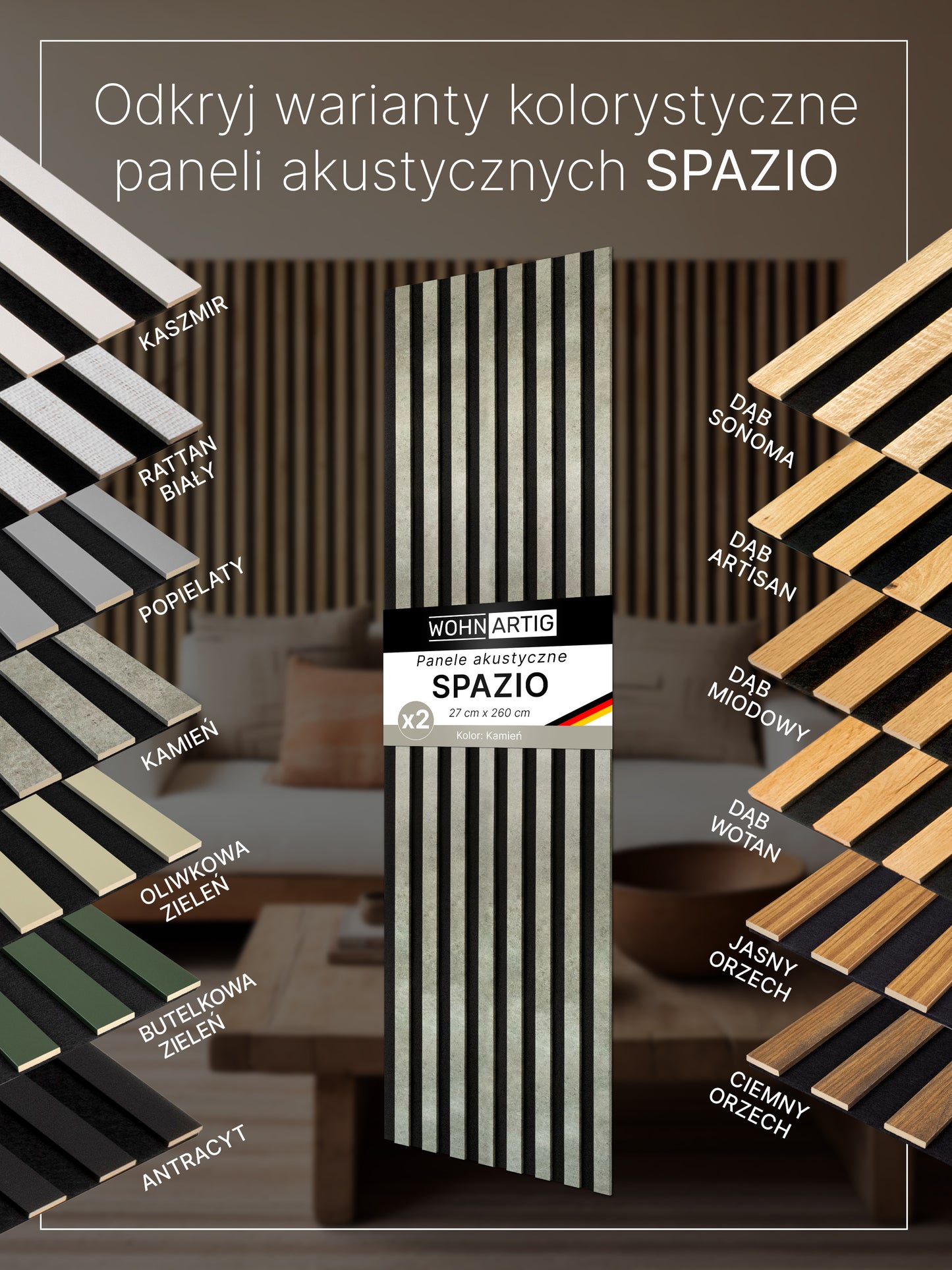 Dekoracyjny Panel Akustyczny SPAZIO 540 mm x 2600 mm (zestaw 2 szt. 270 x 2600 mm)