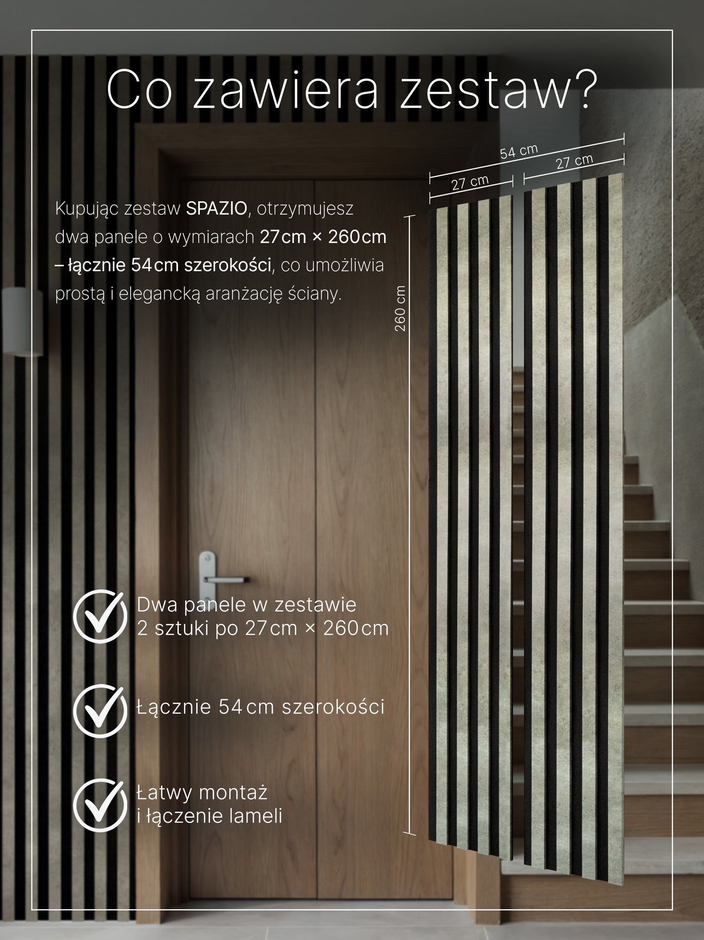 Dekoracyjny Panel Akustyczny SPAZIO 540 mm x 2600 mm (zestaw 2 szt. 270 x 2600 mm)