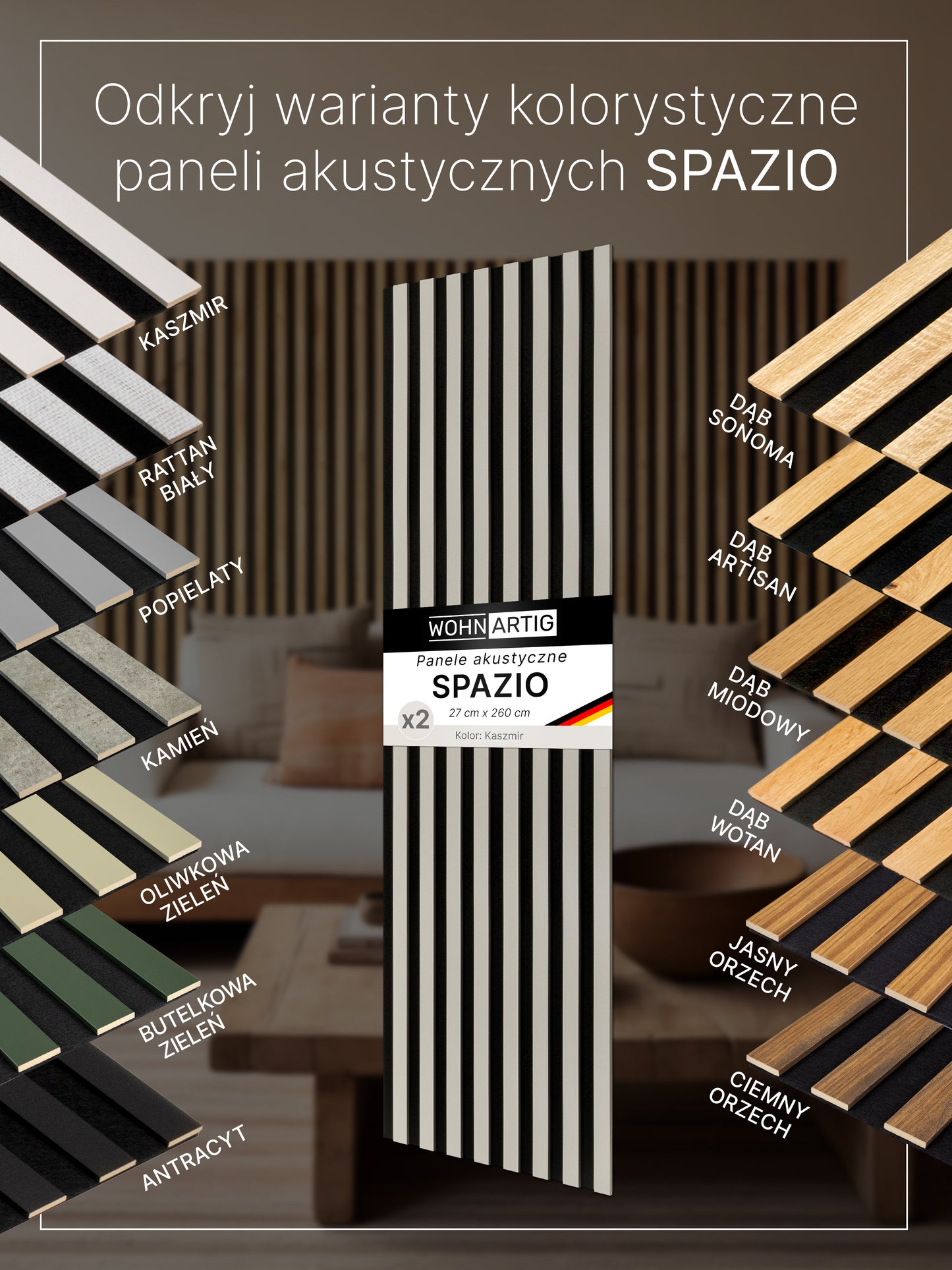 Dekoracyjny Panel Akustyczny SPAZIO 540 mm x 2600 mm (zestaw 2 szt. 270 x 2600 mm)