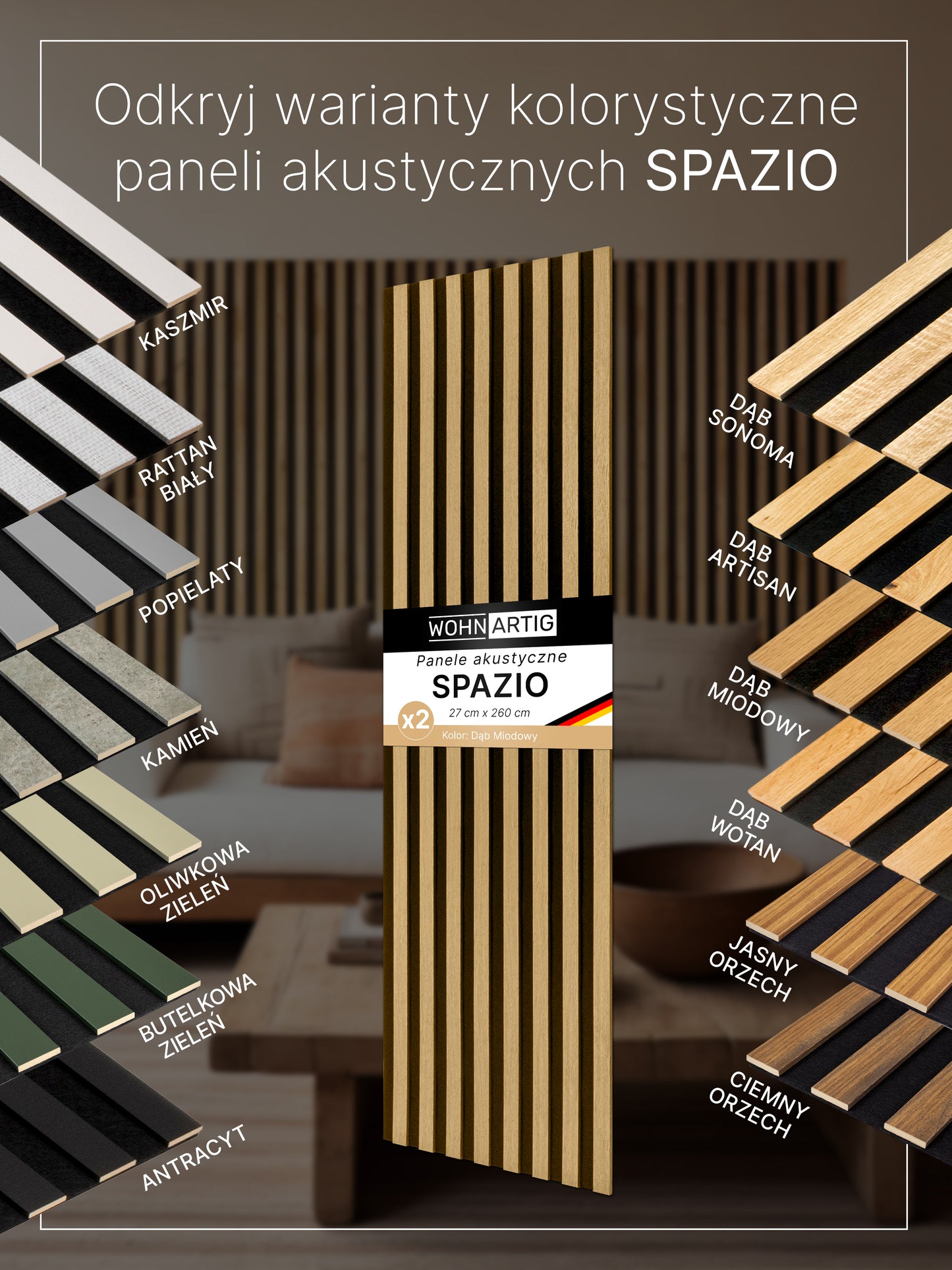 Dekoracyjny Panel Akustyczny SPAZIO 540 mm x 2600 mm (zestaw 2 szt. 270 x 2600 mm)