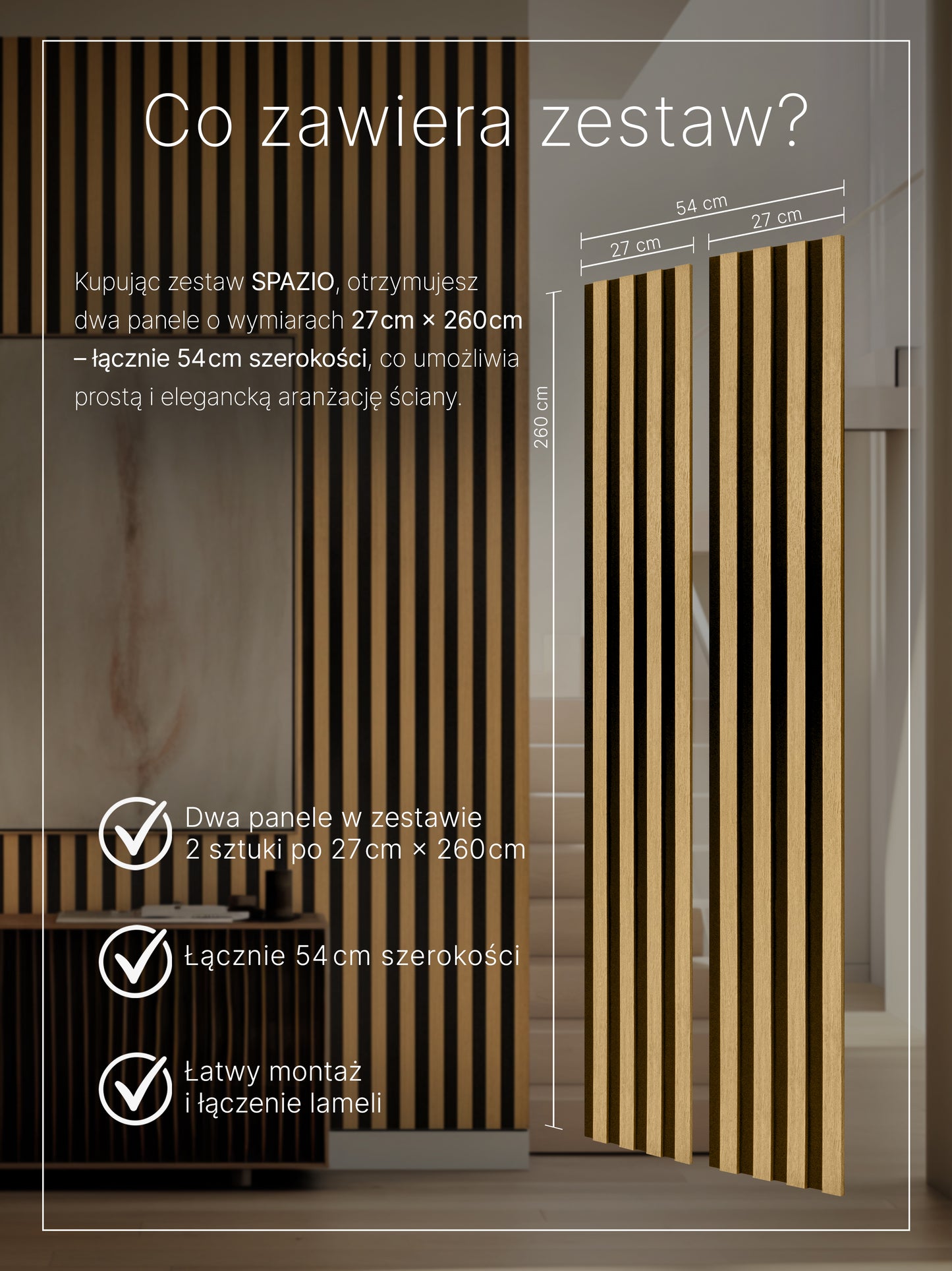 Dekoracyjny Panel Akustyczny SPAZIO 540 mm x 2600 mm (zestaw 2 szt. 270 x 2600 mm)