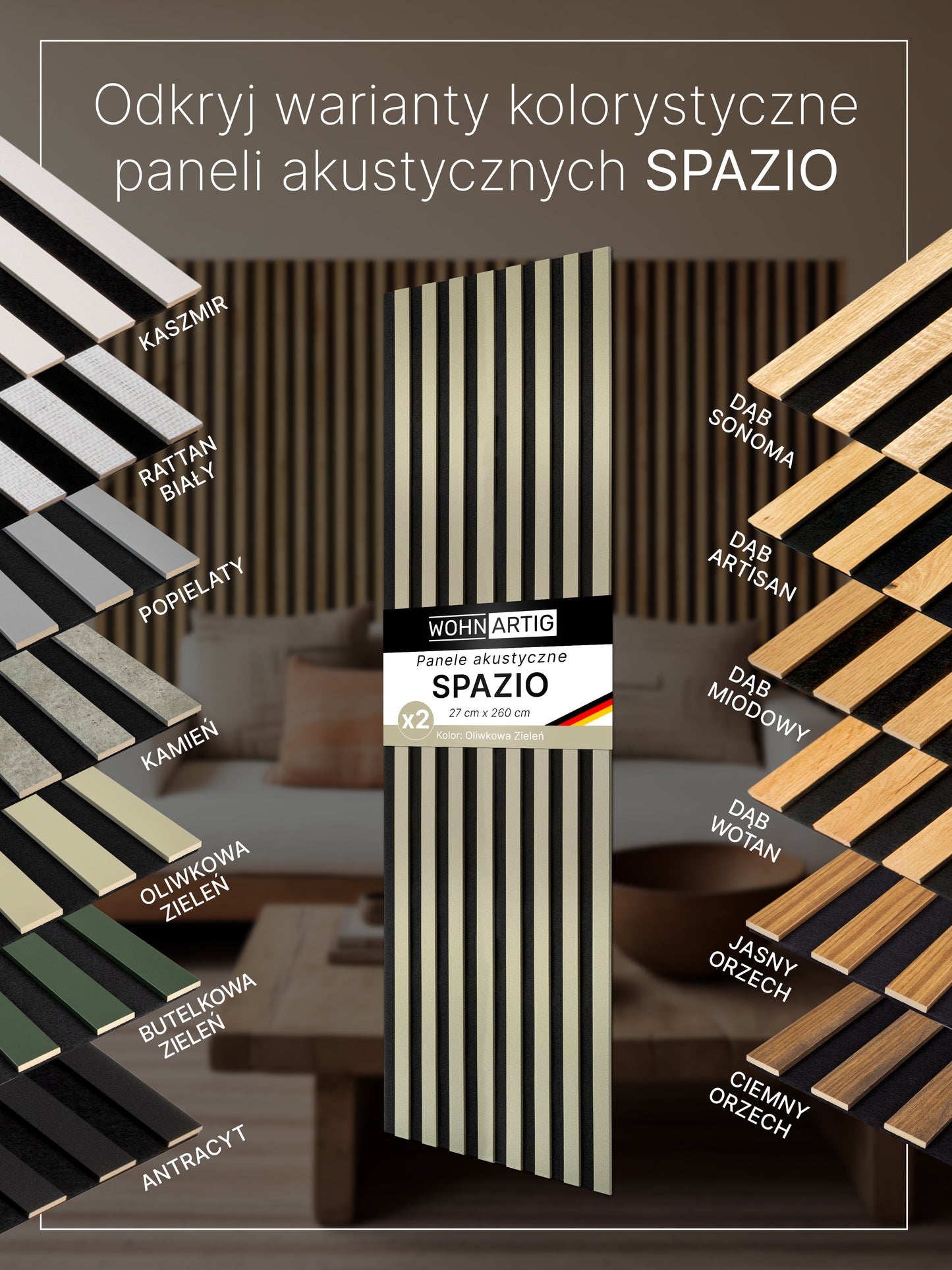 Dekoracyjny Panel Akustyczny SPAZIO 540 mm x 2600 mm (zestaw 2 szt. 270 x 2600 mm)