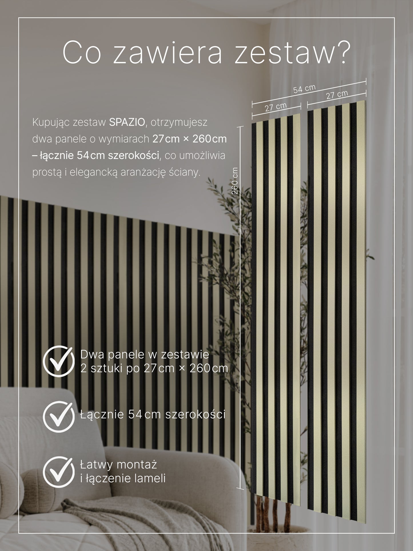 Dekoracyjny Panel Akustyczny SPAZIO 540 mm x 2600 mm (zestaw 2 szt. 270 x 2600 mm)