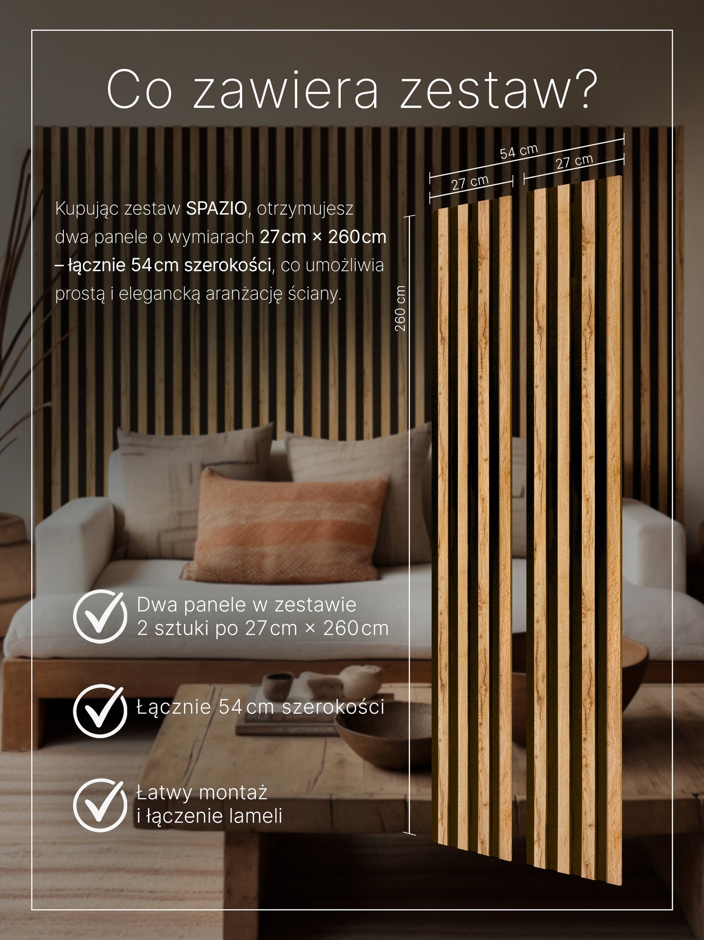 Dekoracyjny Panel Akustyczny SPAZIO 540 mm x 2600 mm (zestaw 2 szt. 270 x 2600 mm)