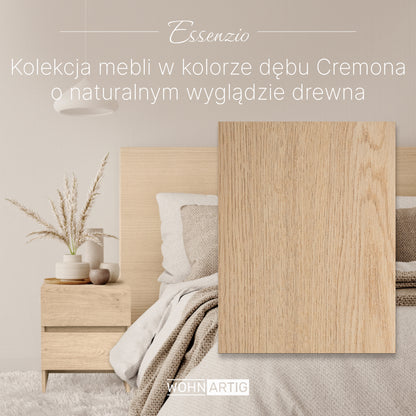 ESSENZIO Stolik Nocny prawy/lewy dąb Cremona 40 x 33,4 x 68 cm – szafka nocna z szufladą i 3 półkami