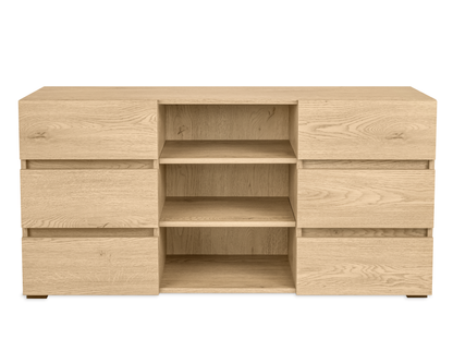 ESSENZIO Komoda w kolorze dębu Cremona 120 x 33,4 x 57 cm – nowoczesna szafka z szufladami i półkami