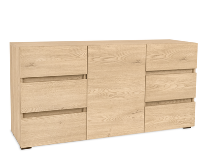 ESSENZIO Komoda w kolorze dębu Cremona 120 x 33,4 x 57 cm – nowoczesna szafka z szufladami i półkami