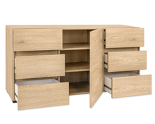 ESSENZIO Komoda w kolorze dębu Cremona 120 x 33,4 x 57 cm – nowoczesna szafka z szufladami i półkami