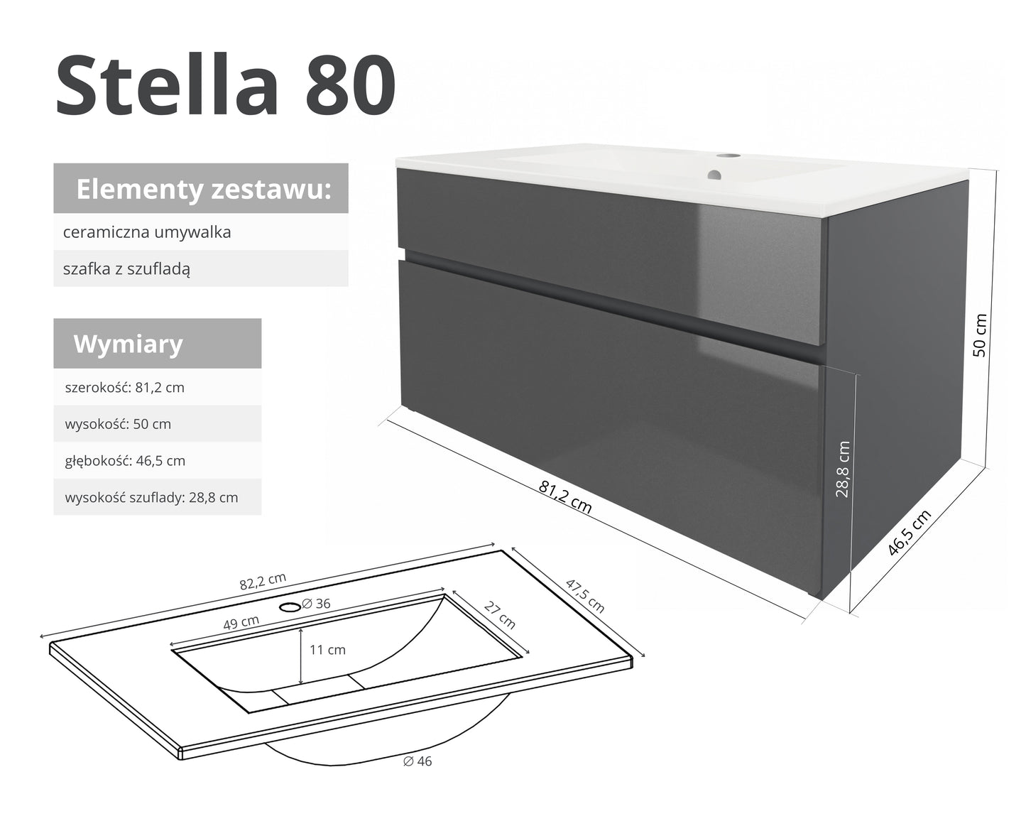 Szafka z umywalką STELLA 50 cm / 80 cm