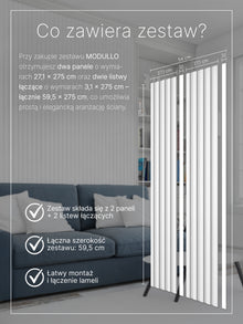 Dekoracyjne Lamele MODULLO na białej płycie zestaw 59,5 x 275 cm