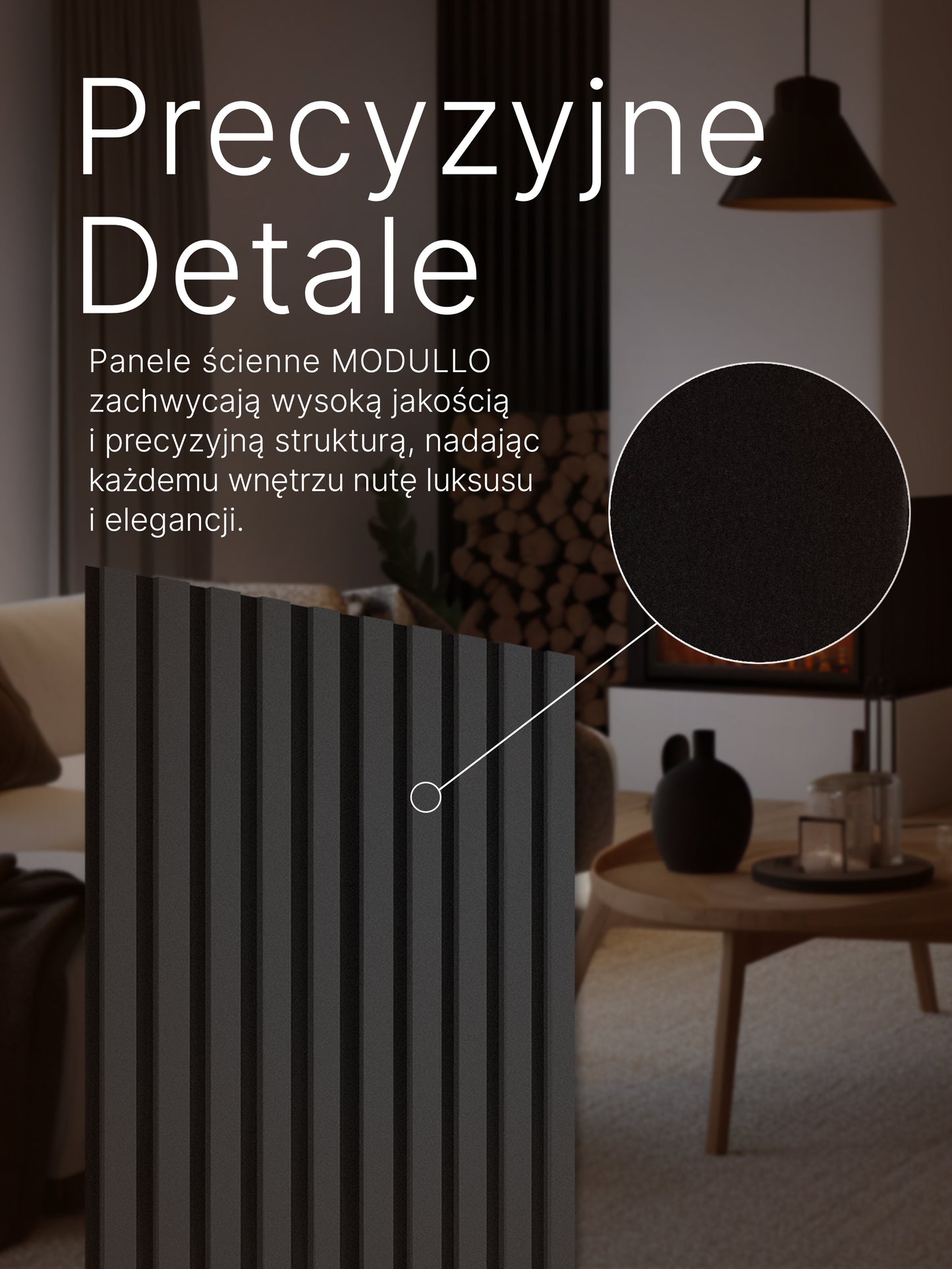 Dekoracyjne Lamele MODULLO na czarnej płycie zestaw 59,5 x 275 cm