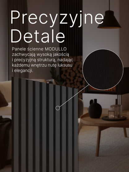 Dekoracyjne Lamele MODULLO na czarnej płycie zestaw 59,5 x 275 cm