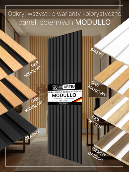 Dekoracyjne Lamele MODULLO na czarnej płycie zestaw 59,5 x 275 cm