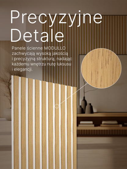 Dekoracyjne Lamele MODULLO na białej płycie zestaw 59,5 x 275 cm
