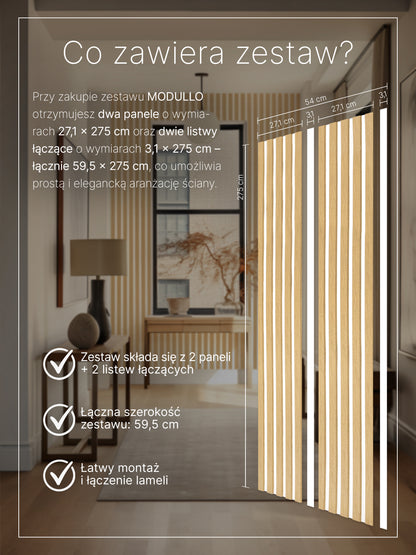 Dekoracyjne Lamele MODULLO na białej płycie zestaw 59,5 x 275 cm