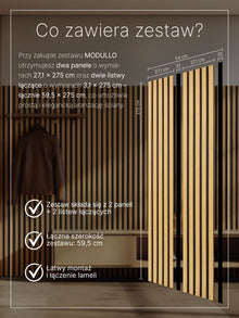 Dekoracyjne Lamele MODULLO na czarnej płycie zestaw 59,5 x 275 cm