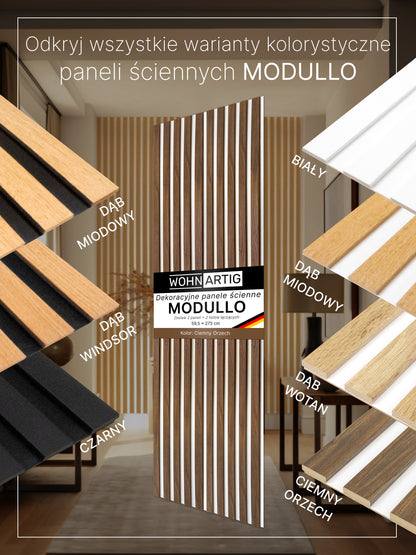 Dekoracyjne Lamele MODULLO na białej płycie zestaw 59,5 x 275 cm