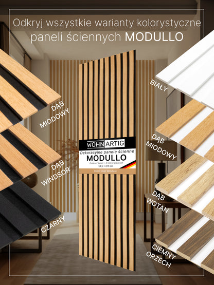 Dekoracyjne Lamele MODULLO na czarnej płycie zestaw 59,5 x 275 cm