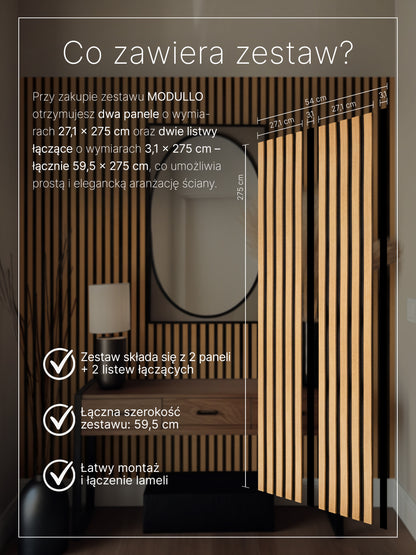 Dekoracyjne Lamele MODULLO na czarnej płycie zestaw 59,5 x 275 cm