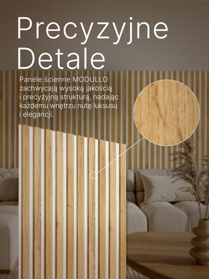 Dekoracyjne Lamele MODULLO na białej płycie zestaw 59,5 x 275 cm