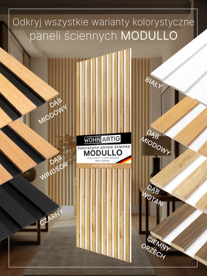 Dekoracyjne Lamele MODULLO na białej płycie zestaw 59,5 x 275 cm