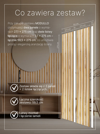 Dekoracyjne Lamele MODULLO na białej płycie zestaw 59,5 x 275 cm