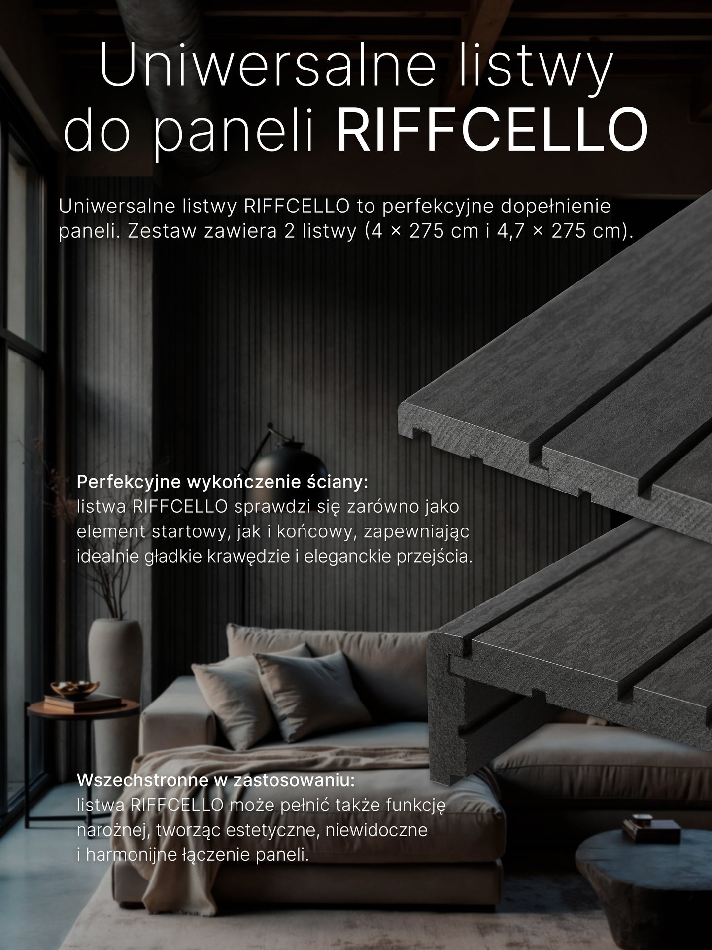 RIFFCELLO Listwy uzupełniające 40/47 x 2750 mm (zestaw 2 szt.)