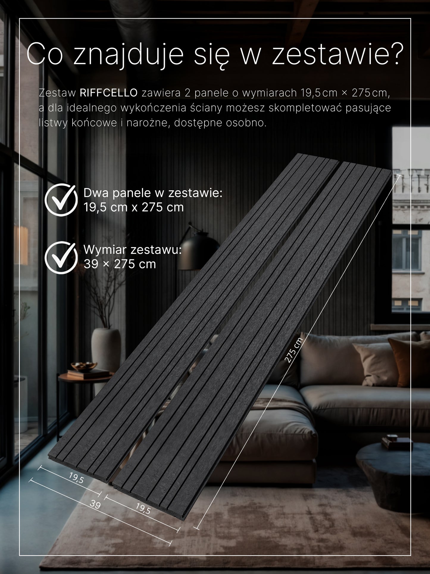 RIFFCELLO Lamele dekoracyjne 390 x 2750 mm (zestaw 2 szt. 195 x 2750 mm)