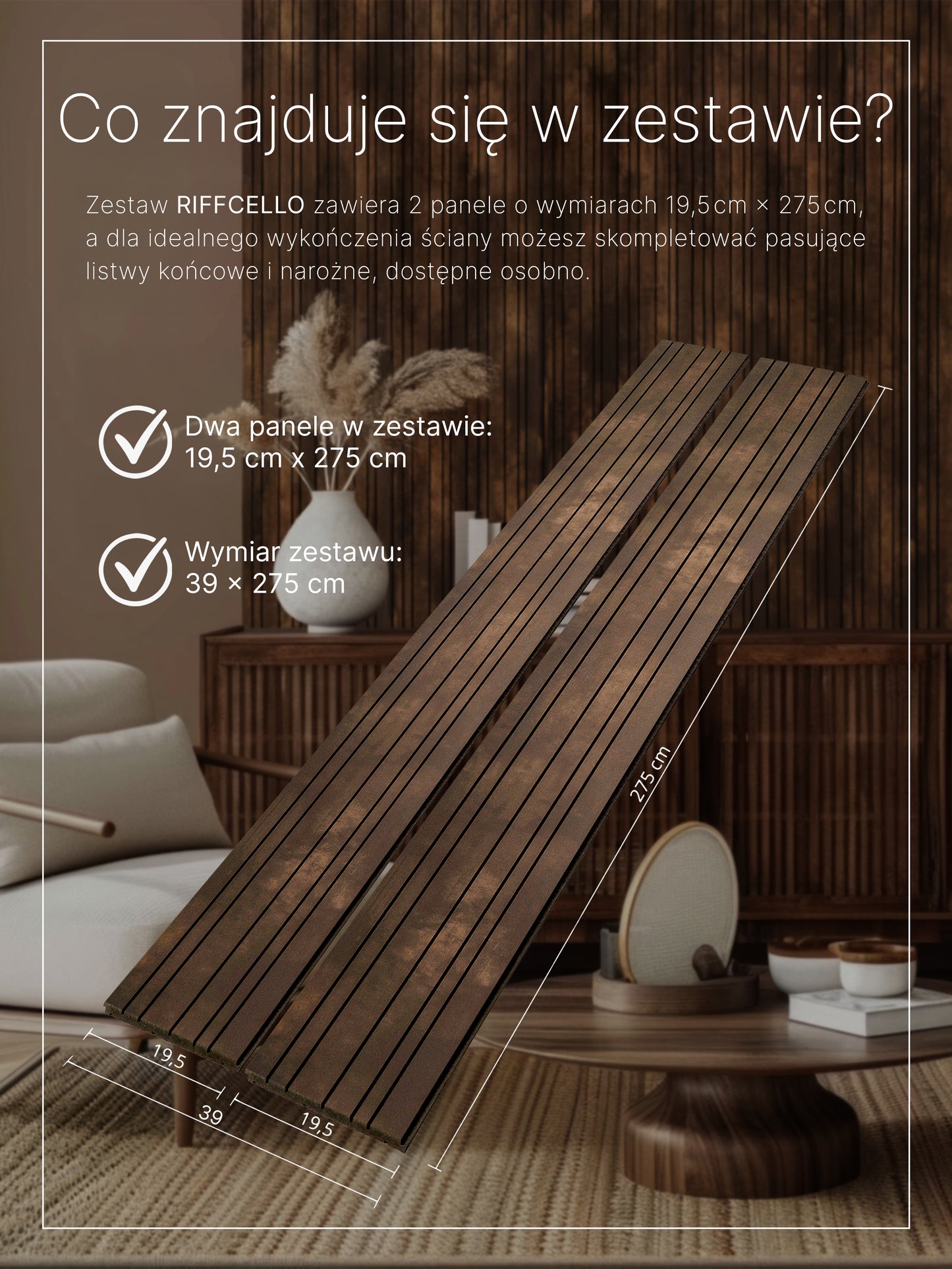 RIFFCELLO Lamele dekoracyjne 390 x 2750 mm (zestaw 2 szt. 195 x 2750 mm)