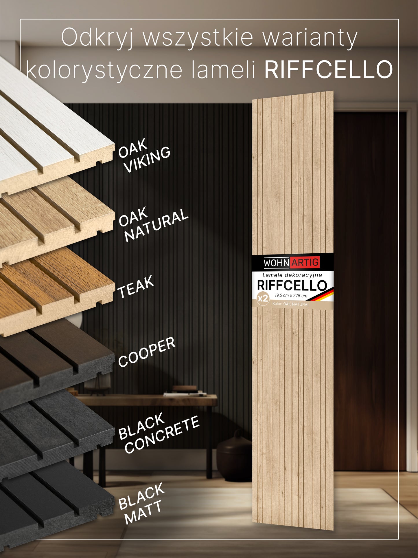 RIFFCELLO Lamele dekoracyjne 390 x 2750 mm (zestaw 2 szt. 195 x 2750 mm)