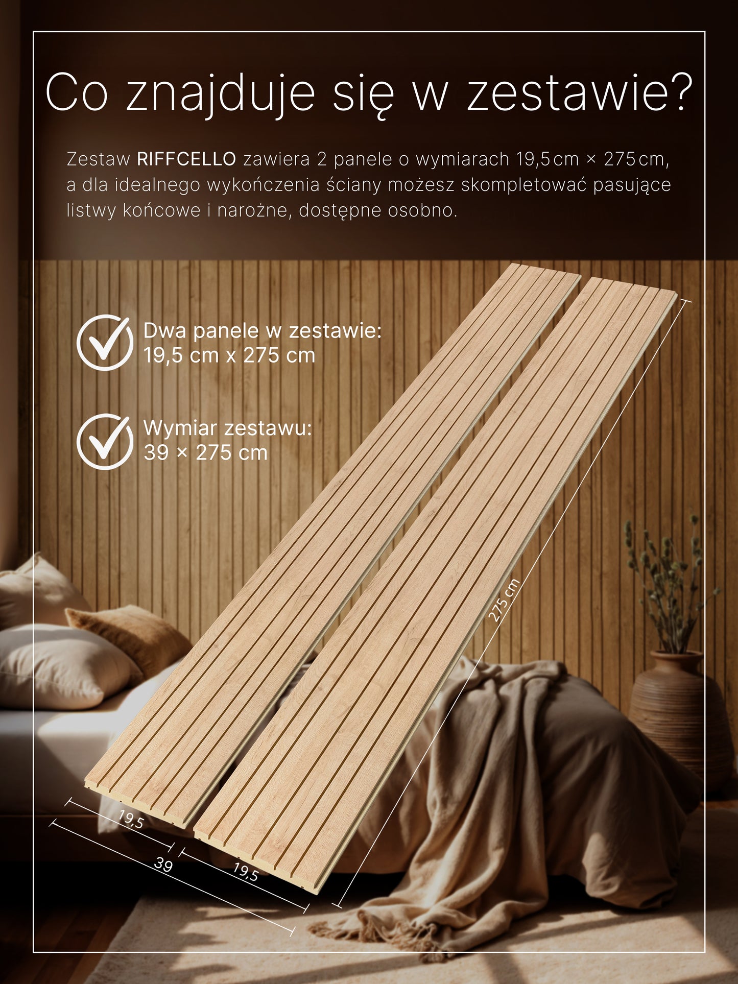 RIFFCELLO Lamele dekoracyjne 390 x 2750 mm (zestaw 2 szt. 195 x 2750 mm)