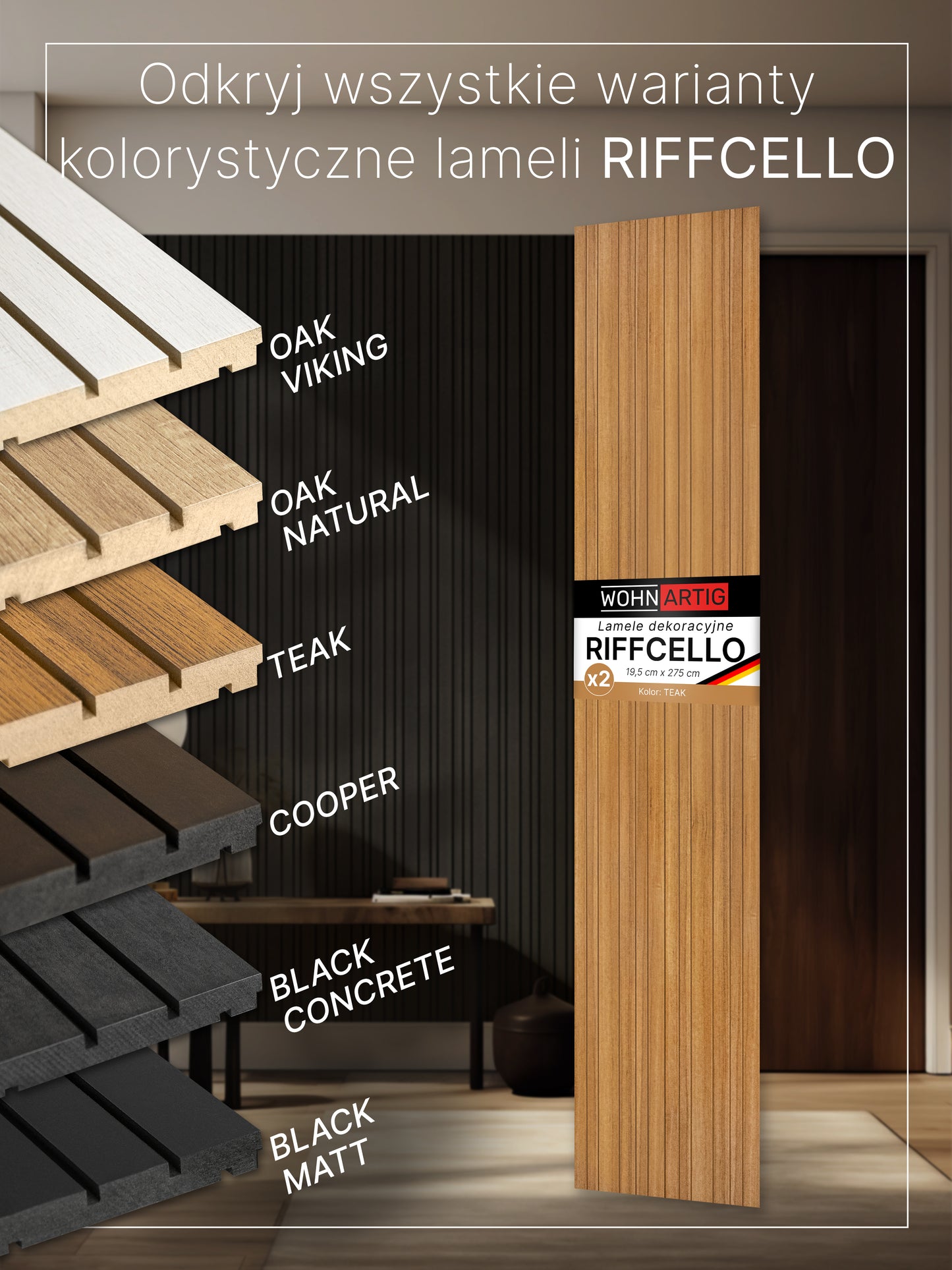 RIFFCELLO Lamele dekoracyjne 390 x 2750 mm (zestaw 2 szt. 195 x 2750 mm)