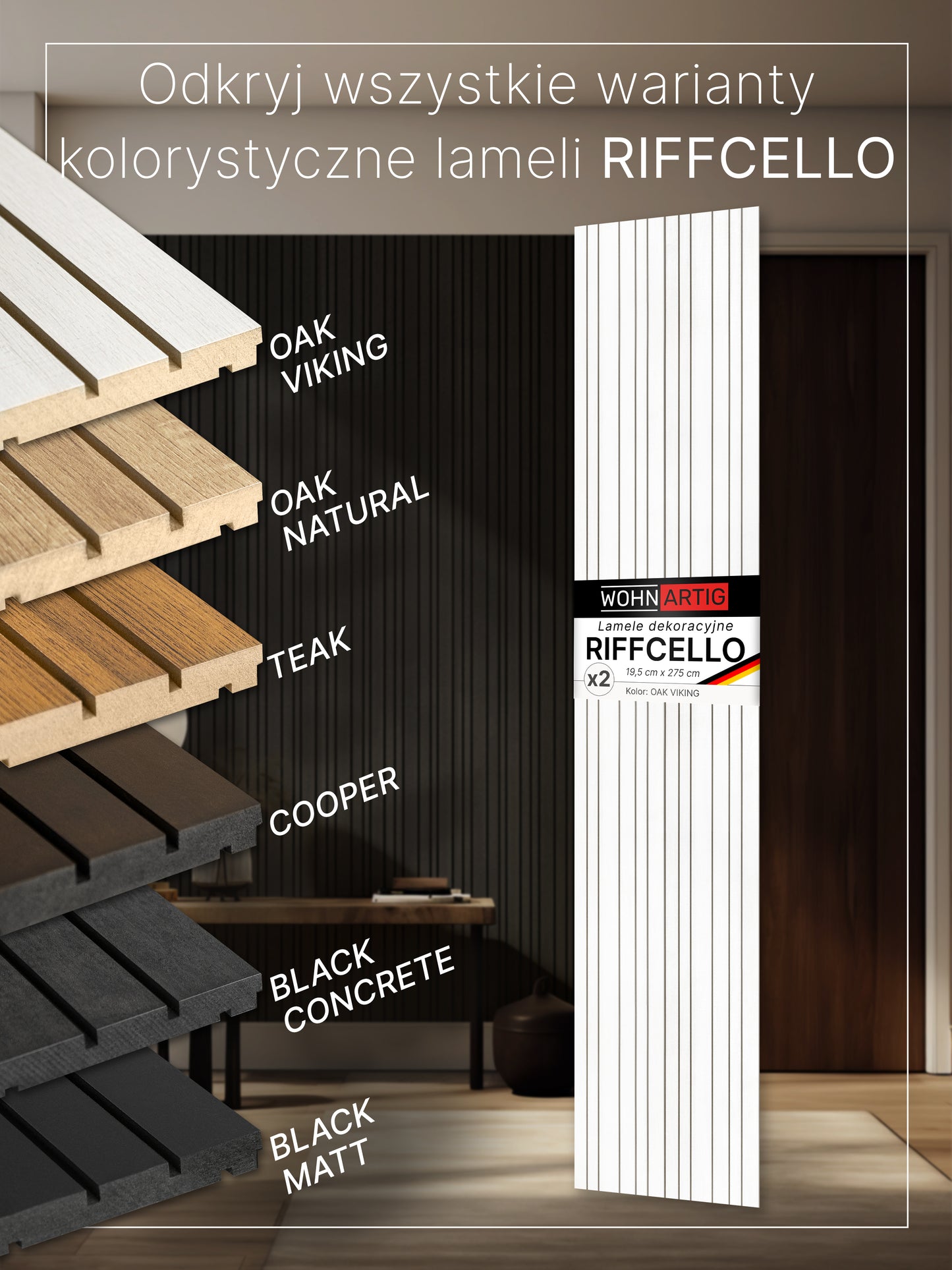 RIFFCELLO Lamele dekoracyjne 390 x 2750 mm (zestaw 2 szt. 195 x 2750 mm)